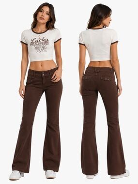 Vintage Y2K BeBop Low Rise Chocolate Brown Flare Pants Women’s Size 7 Boho